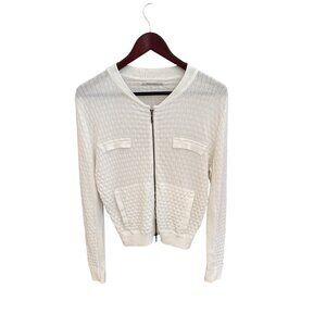 Aldomartins Textured White Zip-Up Knit Bomber Jacket Sweater Size L (US 10)